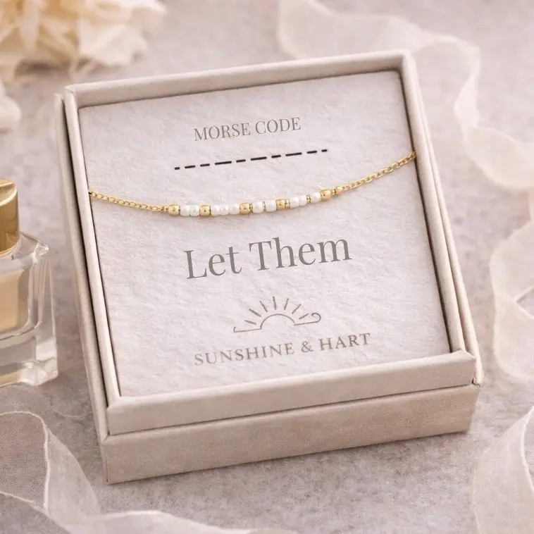 Sunshine & Hart Morse Code Handmade Bracelet "Let Them" Gold Filled Chain with High-Quality Fade-Resistant Japanese Seed Beads Choose Your Color