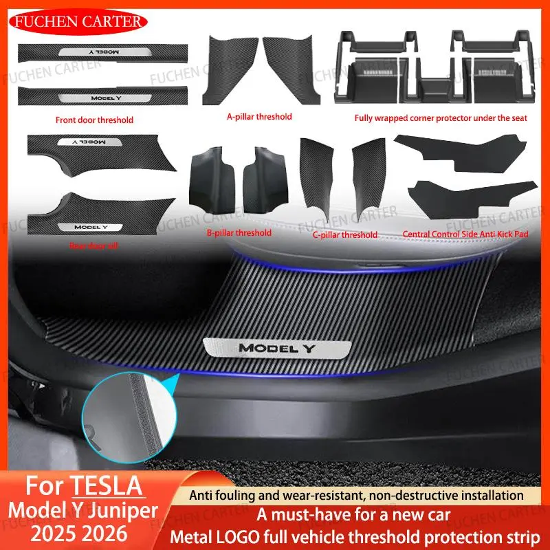 New 2026 For Tesla New Model Y Juniper 2025 2026 ABS Front Rear Door Sill Protector Threshold Strip Anti-kick Guard Panel Waterproof Pad