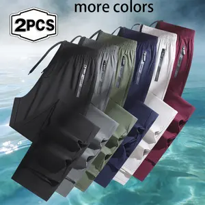 [ Summer Atmosphere ] Men's Ice Silk Speed Drying Casual Pants Summer Zipper Pocket Elastic Breathable Fashion Casual Sports Pants