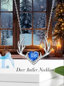 S925 Sterling Silver Deer Antler Necklace, Unique Birthday Christmas Winter Pendant Jewelry Gift, Elegant Holiday Accessory