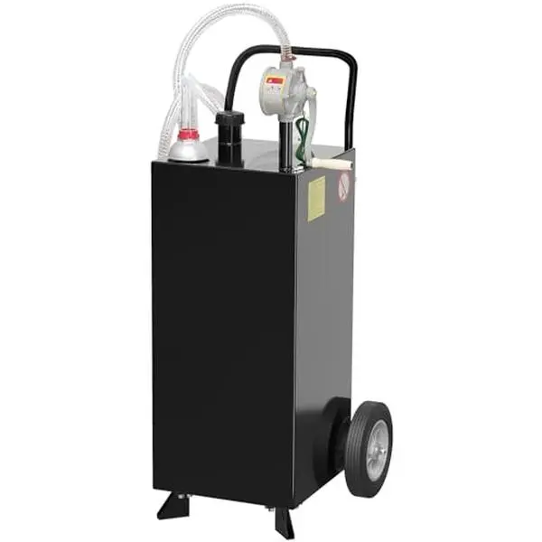 GARVEE 30 Gallon Fuel Caddy, Portable Gas Caddy, Transfer Fluid Diesel Gasoline Storage Tank Container with Fuel Transfer Rotary Hand Pump/Wheels for Boat ATV Car Motorcycle, Black
