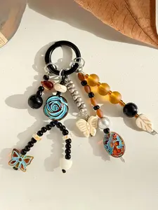 Creative Baroque Beaded Charm Pendant, Bohemian Rose Flower Butterfly Accessory, Bag Decoration Keychain Phone Case Hanging Ornament