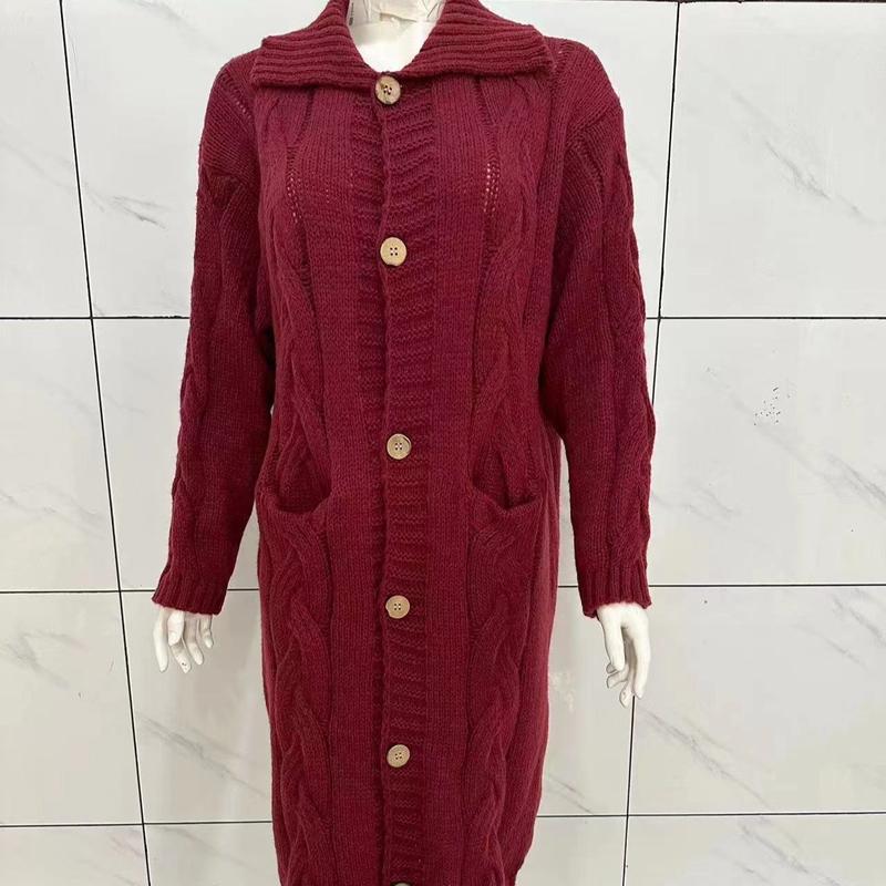Women's front placket knitted cardigan sweater solid color thick long sleeved button down jacket autumn and winter oversized warm soft knitted jacket