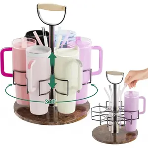 Water Bottle Organizer for Stanley 40 oz Tumbler with Handle, Straw Holder, Adjustable Height, 360° Rotatable Organizer for Stanley Cup Accessories, Kitchen Organizers and Storage