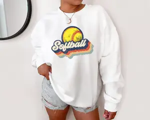 Softball Sweatshirt- TShirt, Retro Softball Crewneck, Softball Gift, Cute Shirts Cotton Fabric Womenswear Comfortable