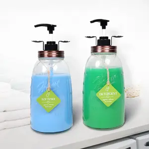 Glass Liquid Laundry Detergent Dispenser, 2x50oz Farmhouse Mason Jar Style Refillable & Reusable Laundry Bath Dish Soap Storage Containers Glass Bottles