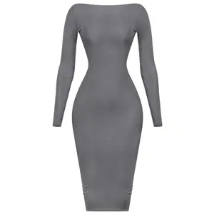 Vanessa Boat Neckline Midi Dress (Charcoal)