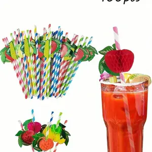 Tropical Party Straw Set, 3D Fruit Umbrella & Paper Drinkware, Ideal for Birthdays & Festive Celebrations, Vibrant Design