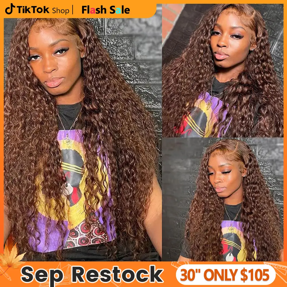 [NEW IN] Brown Chocolate Deep Wave Wigs Bling Hair 13x4 13x6 Hd Lace Frontal Human Hair Wig Colored Water Wave Lace Front Wig for Women Pre Plucked Cl