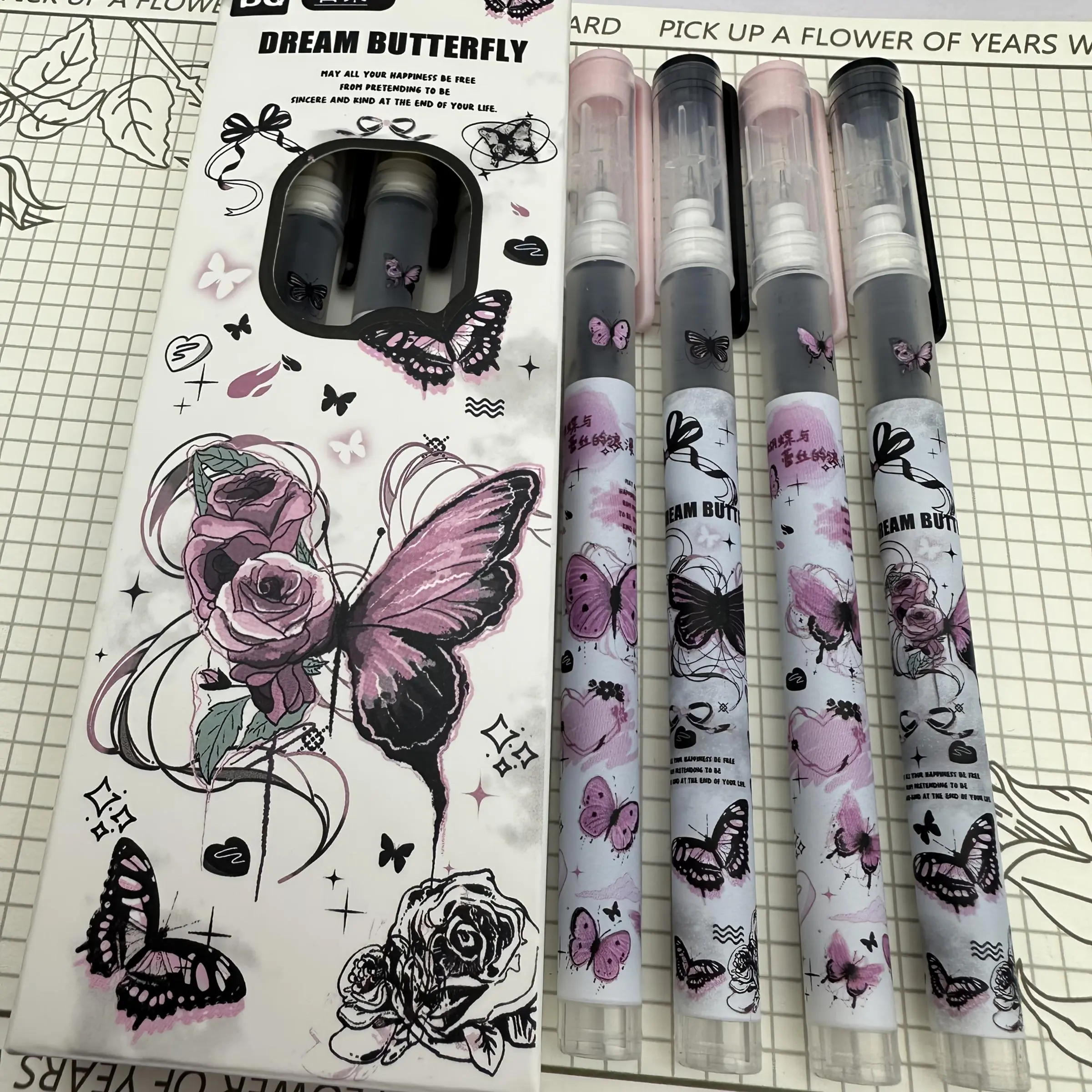 Butterfly Limited Straight Liquid Gel Pen ins High Value Examination 0.5mm Black Ink Simple and Smooth Neutral Pen Writing Pen Water Gel Pen