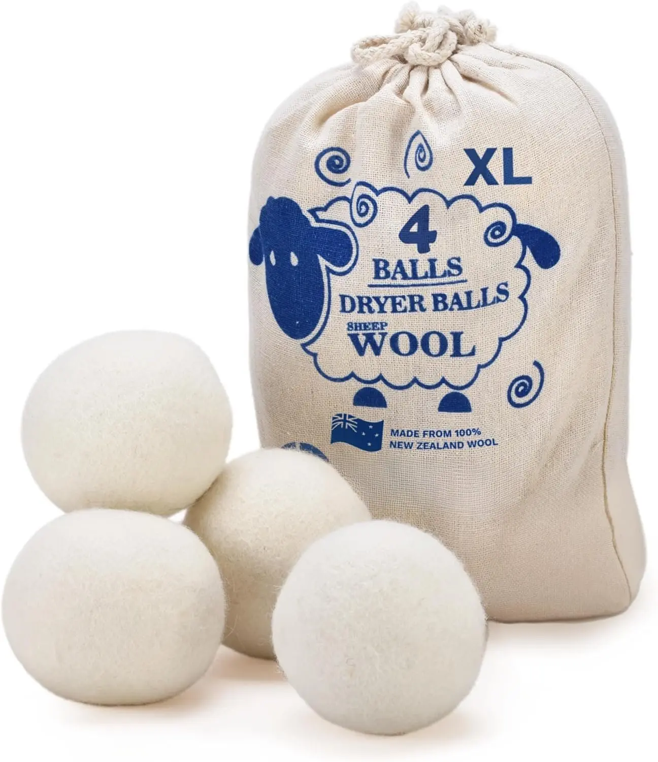 Dryer Balls -  Fabric Softener, , Reduces Clothing Wrinkles and Saves Drying Time, Better Alternative to Plastic Balls and Liquid Softener (Pack of 4)