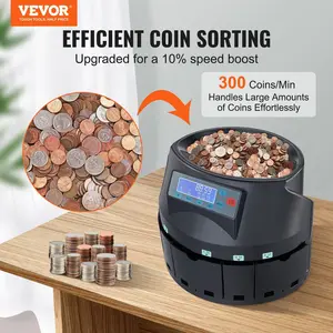 VEVOR USD Coin Sorter Coin Counter Wrapper and Roller 300 Coins/min LCD Display