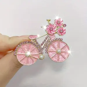 1pc Pink Bicycle Brooch - Vintage Rhinestone Design, Non-Slip Pin, Suitable for Dresses, Jackets, Coats And Bags, Perfect Gift for Birthdays, Anniversaries, Valentine'S Day, Mother'S Day, Christmas, Thanksgiving And Graduation. Elegant And Stylis
