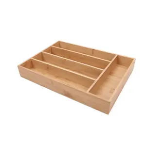 Bamboo Flatware Organizer Tray Natural Drawer Divider for Kitchen Utensils Storage