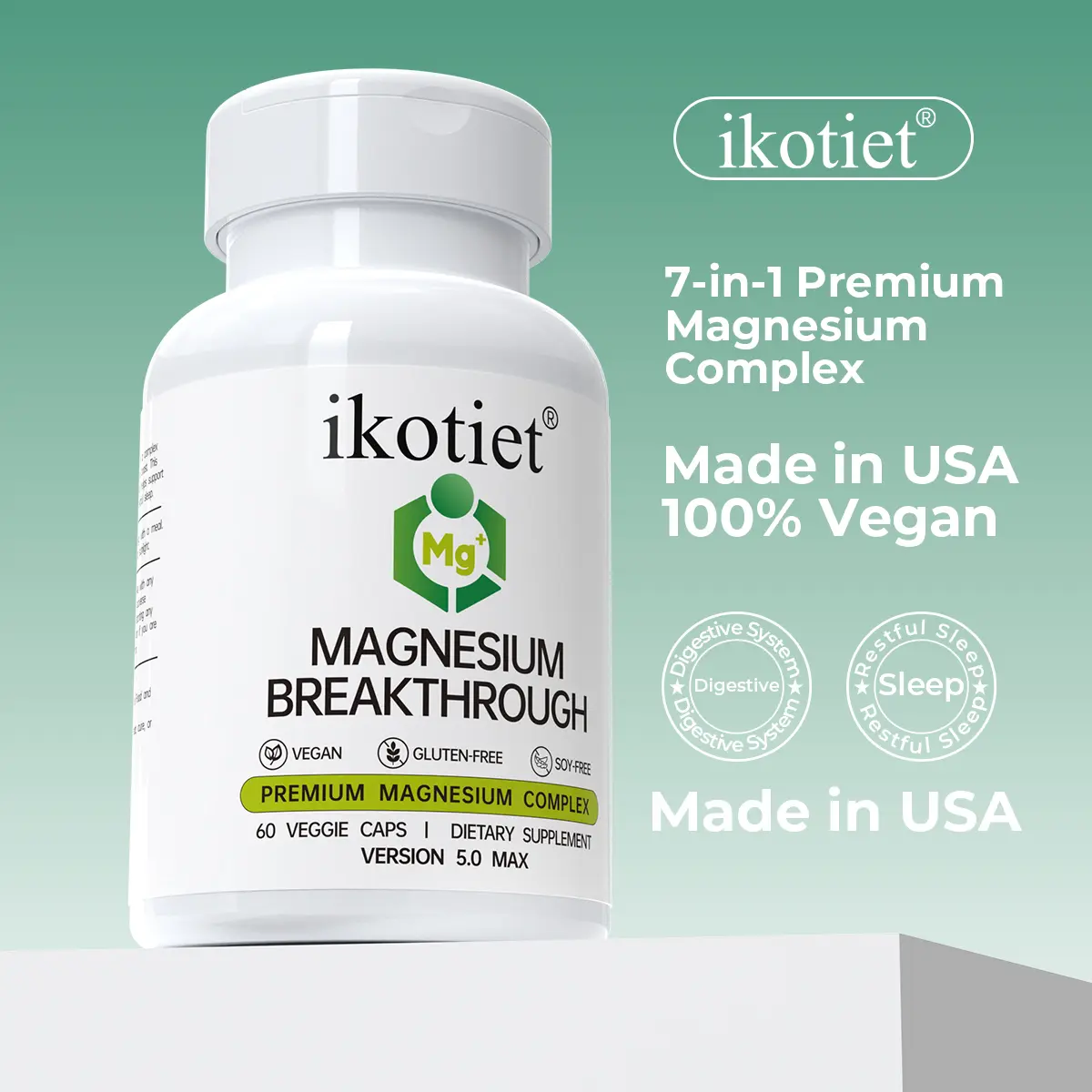 ikotiet Magnesium Breakthrough, 7-in-1 formula containing multiple forms of magnesium, for sleep and stress relief, supports muscle relaxation, 60 capsules