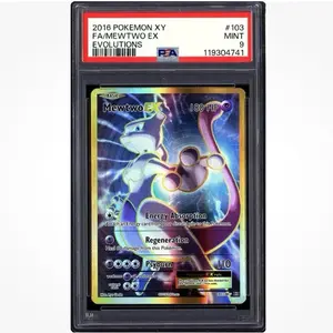 Pokemon Mewtwo EX Full Art Holo Card, 103/108 Evolutions Set, English 2016, PSA 9 Graded