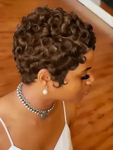 Curly Pixie Wig Human Hair Short Full Machine Made Wigs For Women Ready to Go Casual Use