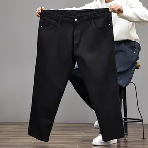 Big Men's Black Loose Fit Stretch Jeans Plus Size Casual Denim Trousers