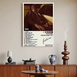 Framed 2D Flat 1pc Framed Canvas Poster - Modern Minimalist Music Album Cover Art Print with Tracklist, Wooden Frame Wall Decor for Living Room, Bedroom, Office, Cafe - Ideal Gift for Music Lovers, Christmas, Halloween, Home Decoration, Music Wall Ar