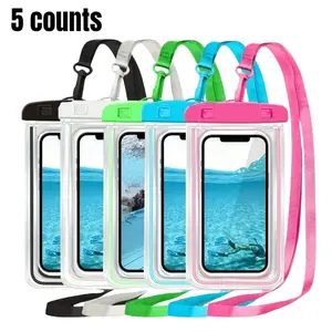 Waterproof Phone Bag with Lanyard,  5 Counts  Lightweight Non-slip Waterproof Dry Bag, Suitable for Beach, Swimming, Boating