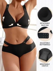 Women's Wireless Push-Up Bra Set, Leopard Print, Medium Support, Fitted Casual Style, All Seasons, Three-Quarter Cup, Lined, Underwear, Lingerie