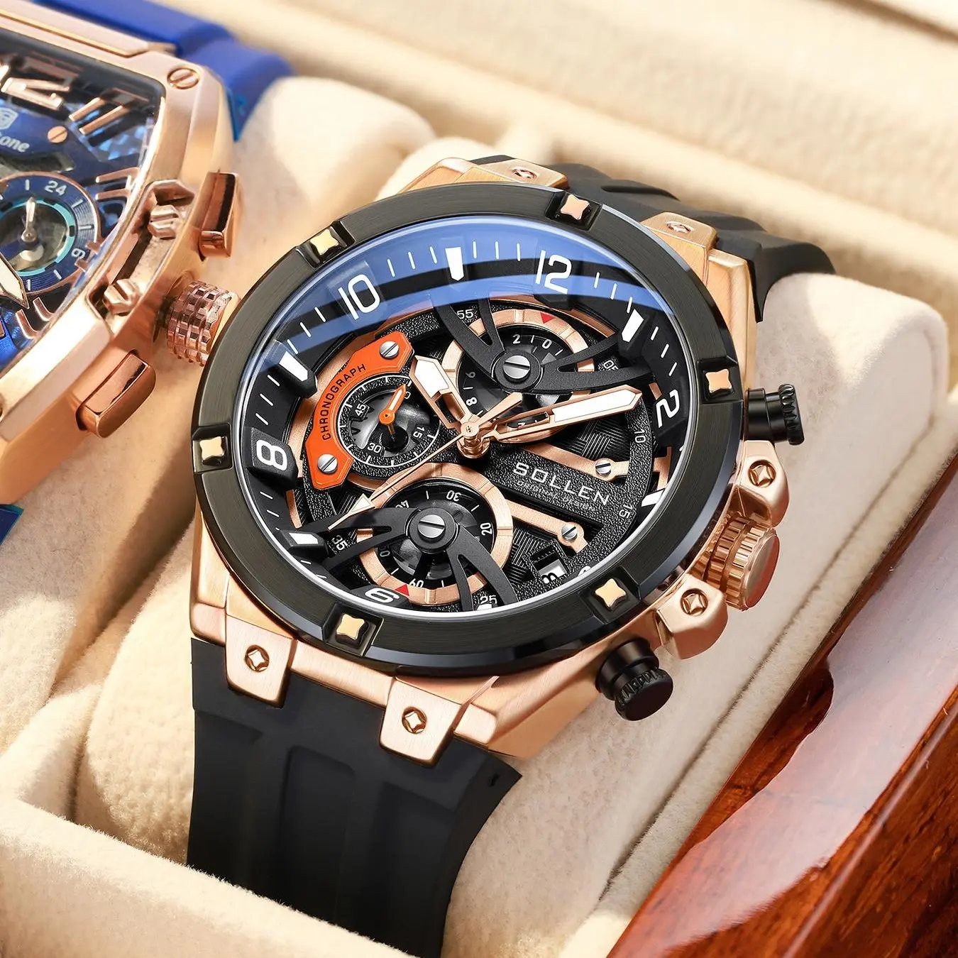 SOLLEN 720 Men's Sports Chronograph Watch – Large Dial, Multifunction Quartz, Date Display, Luminous & Waterproof Design, Durable Silicone Strap Gift for Boyfriend, Husband, or Dad – Perfect for Birthday, Valentine’s, or Father’s Day