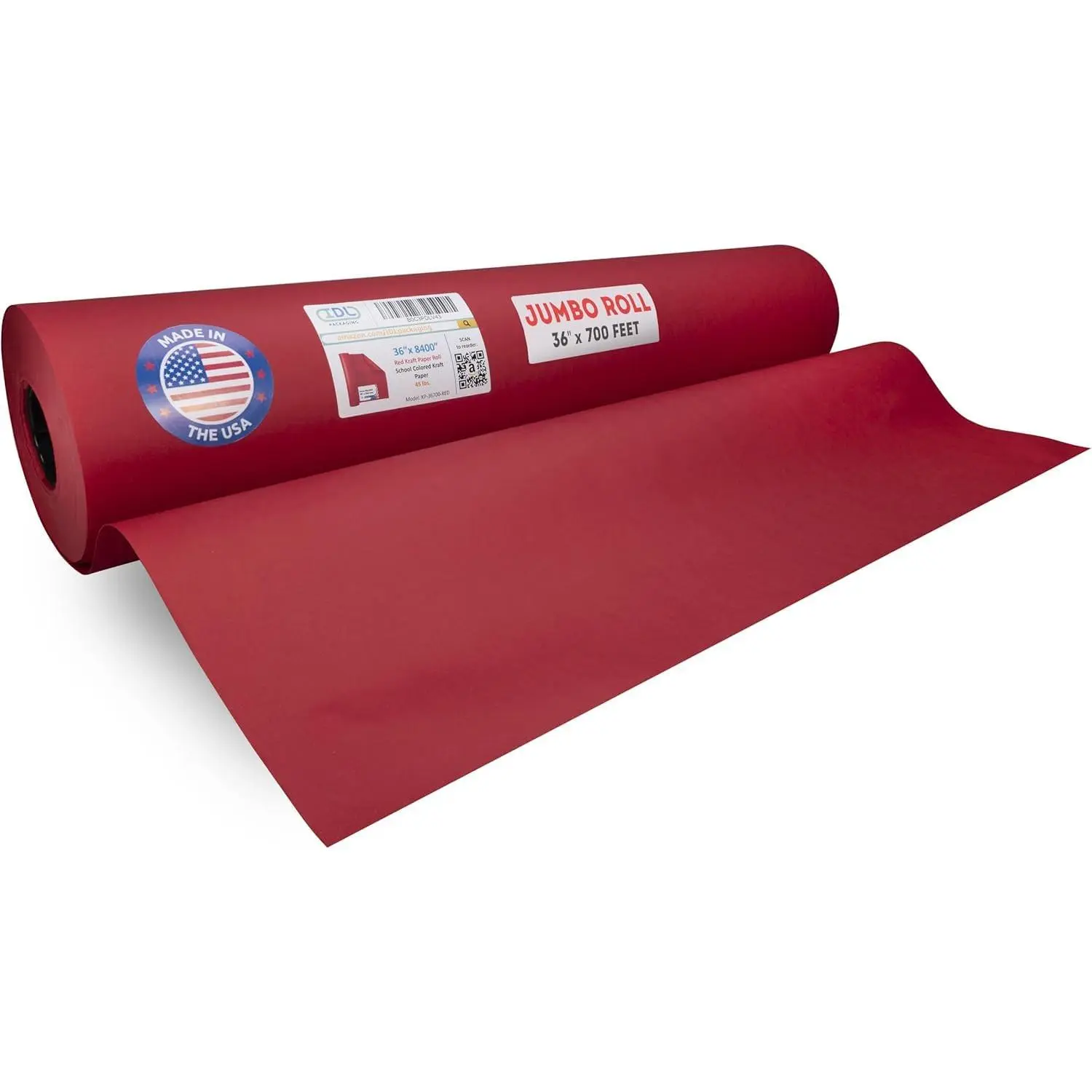 Red Kraft Paper Roll 36" x 8400" (700 feet) - Quality USA-Made Large Paper Roll 45lb Thickness for Packing, Moving, Shipping & Crafts/Art - 100% Recyclable Natural Wrapping Material by IDL Packaging