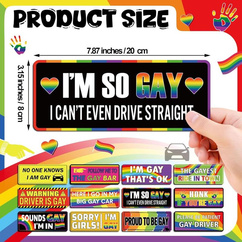 12 Pcs Gay Pride Funny Magnet Bumper Sticker LGBT Rainbow Pride Prank Magnetic Sign for Vehicle Truck Reusable Magnet Sticker for Fridge(Classic)