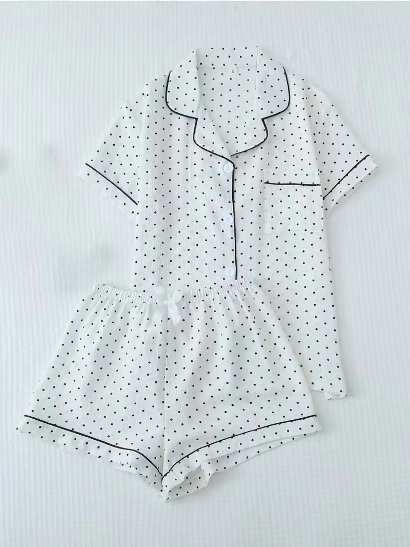 Women's Polka Dot Pajama Set, Casual Short Sleeve Shirt with Pocket, Elastic Waist Shorts, All-Season Sleepwear & Loungewear, Comfortable Homewear, Lounge Set, Matching Loungewear