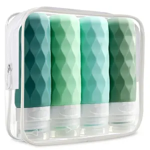4 Pack Set Travel Bottles for Toiletries, Leakproof Squeezable 3oz Containers with Dropper, Portable Shampoo, Conditioner & Lotion Bottles