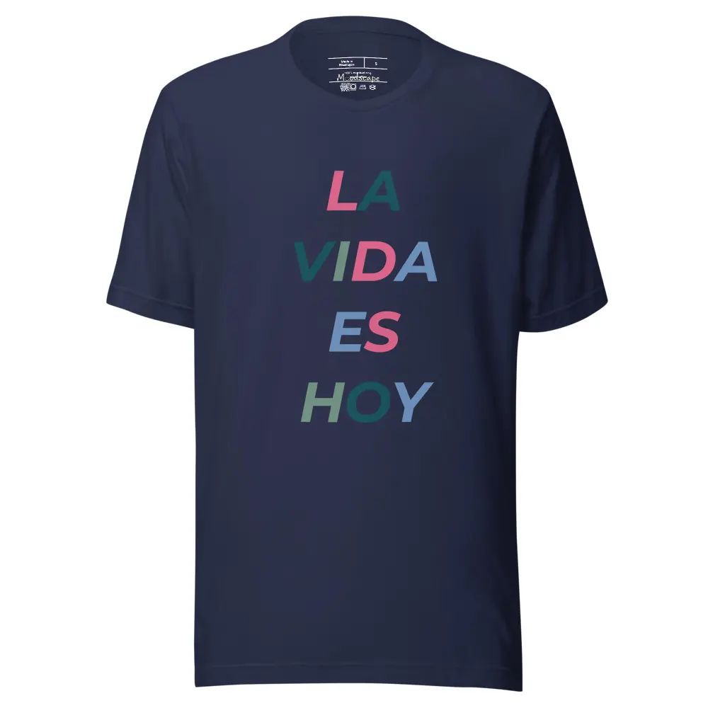 Men's 'La Vida Es Hoy' Quote Short-Sleeve Round Neck Streetwear Top, Minimalist Unisex Combed Cotton Graphic Tee, Comfy Sheer Motivational Gift for Bilingual Friends