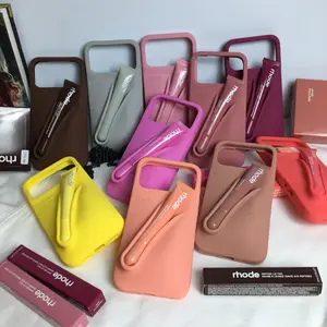 Trenđy Rhode Lip Case Set for iPhone, Silicone Phone Case with Lipstick, Matte Soft Cover, Aesthetic Phone Case Gift