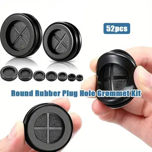 52pcs Round Rubber Plug Hole Grommet Kit | Cable and Plug Rubber Gasket Sealing Hole Gasket O-ring Waterproof Firewall Wire Automotive Grommets Set | Sheet Metal Retractable Box Knife for Protecting Cable Wire Hole
