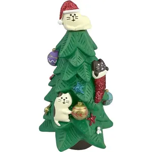 Refintural 5.1 Inch Resin Christmas Cat Tree - Perfect for Office, Home or Gift - Adorable Mini Christmas Tree with Cute Cat Kitten Figurines Cute Christmas Decoration for Cat Lovers