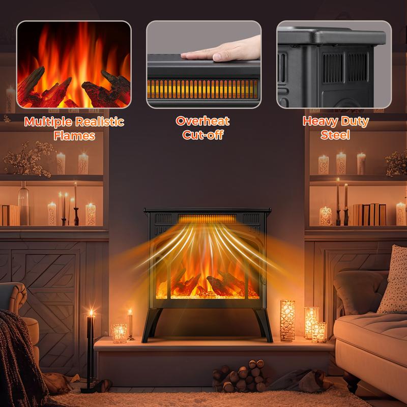 R.W.FLAME Electric Fireplace Heater 12 Flame Colors/ 4 Flame colors, 25"/ 17''Freestanding Infrared Stove, 5100BTU, 3D Realistic Flame Effects, Adjustable Brightness and Heating Mode, Overheating Safe Design, Remote, Timer, ETL Certified energy efficient