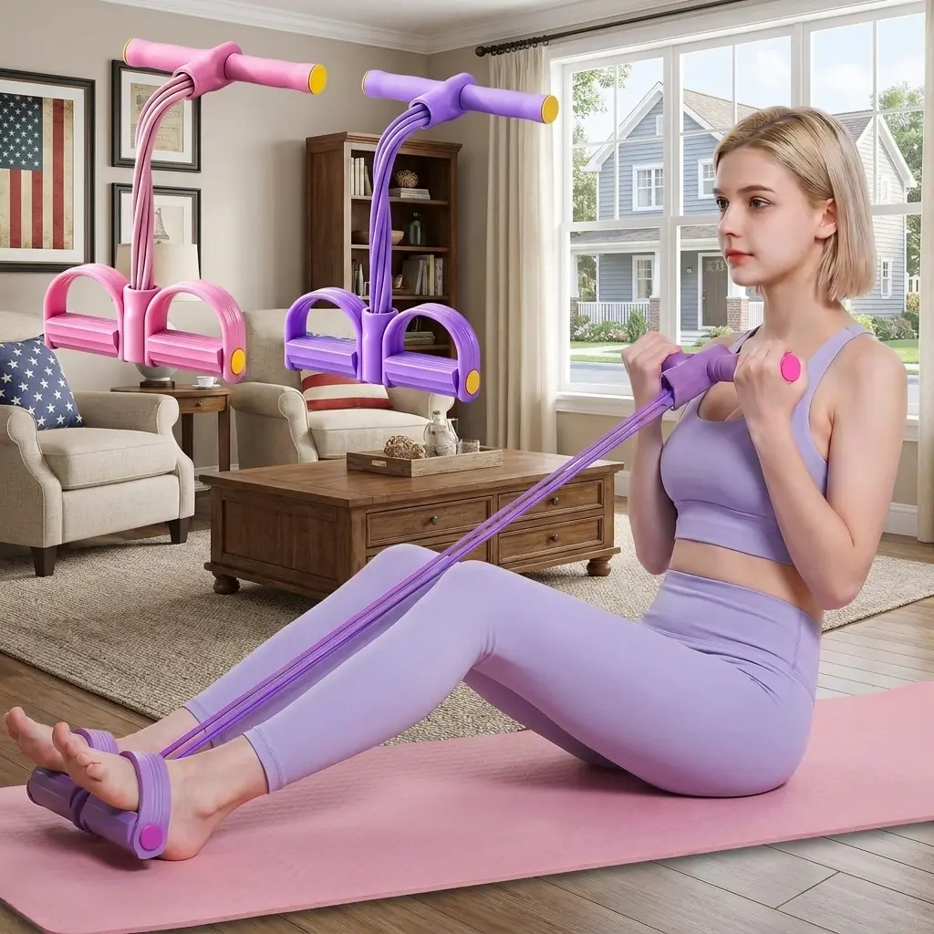 6 Tube Elastic Resistance Band Set with Foot Pedals, Portable Stretch Training Bands with a Lightweight Compact Design, Easy to Carry for Home and Travel Use, Measuring 16.53 in L x 9.64 in W