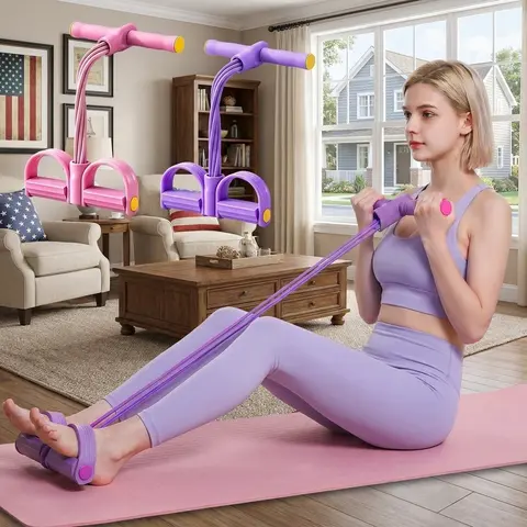 6-Tube Elastic Resistance Band Set with Foot Pedals, Lightweight Compact Stretching Gear, Portable Fitness Training Tool for Home & Travel, 16.53in L x 9.64in W Exercise Loop Bands, Home Gym Equipment & Gym Accessories