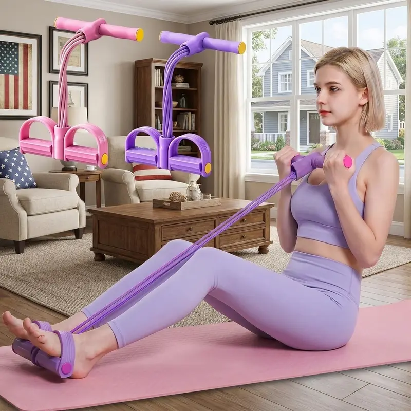 6-Tube Elastic Resistance Band Set with Foot Pedals, Lightweight Compact Stretching Gear, Portable Fitness Training Tool for Home & Travel, 16.53in L x 9.64in W Exercise Loop Bands, Home Gym Equipment & Gym Accessories