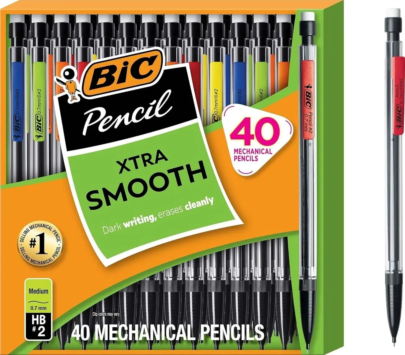 BIC Xtra Smooth Mechanical Pencil, 0.7 mm Medium Point, 40-Count Pack | Refillable and Retractable Design | Break-Resistant Lead for Durability | Ideal for Students and Teachers