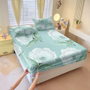 Simple Watercolor FloralSheet Set, Comfortable Printed Pattern, Includes 1 Fitted Sheet & 2 Pillowcases, Modern Minimalist Bedroom Decor, Bed Sheets Set