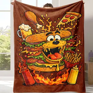 “Hungry Burger” Funny Food Blanket – Cozy Fluffy Plush with Fiery Fast Food Design for Late-Night Snacks & Movie Nights!Burger Design to Wrap Yourself in Comfort & Cravings!Thoughtful Present for Any Fast Food Lover, Burger Fan or Snack Enthusiast!