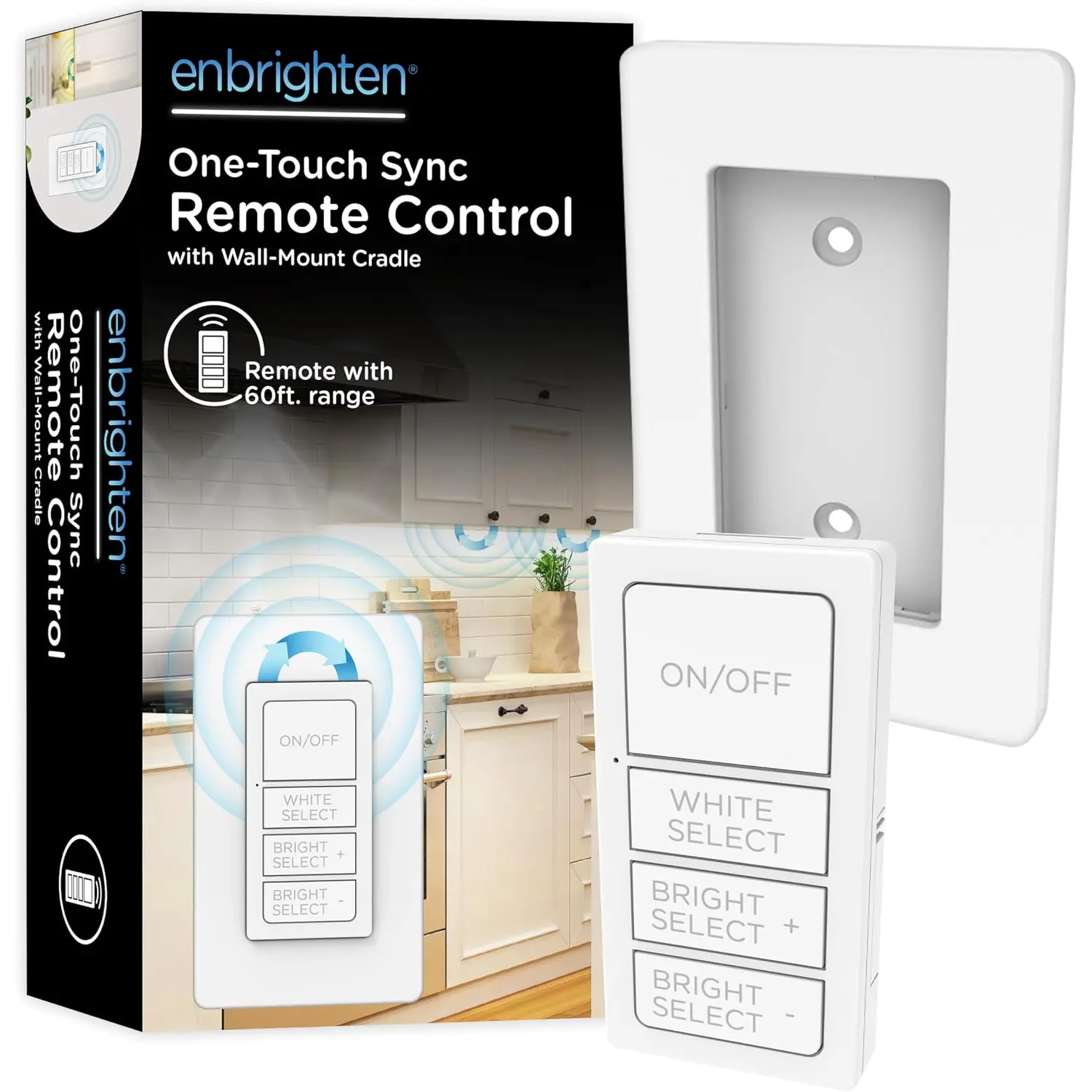 One-Touch Sync Remote Control, Add-on Light Switch for Under Cabinet Lights, Wireless Remote, ON/Off, Dimmable, Color Select Soft White to Bright Daylight, Cabinet Lighting Remote, 81795