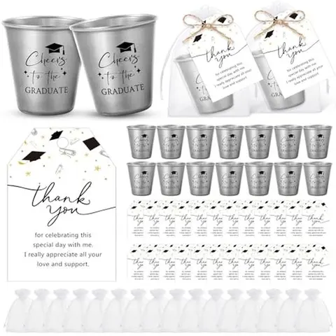 Graduation Party Favors 30/50 Sets Stainless Steel/Acrylic Shot Glasses Cheers to the Graduate with Thank You Cards Gift Bags 2026 Grad Party Cups for Graduates Guests Teacher Classmates Friends Family Grad Party Decor Graduation Celebration Supplies,summ