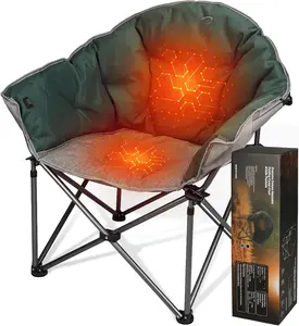 Heated Camping Chairs Heavy Duty, Fully Thick Padded Heated Chairs for Outdoor , Heated Folding Chair for Adults Support 450lbs, 3 Heat Levels,  NOT Included