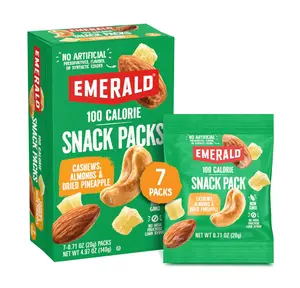 Emerald Nuts Cashews and Almonds with Dried Pineapple 7 Ct (1-Pack), 100-Calorie Individual Packs of Mixed Nut Blend and Dried Fruit