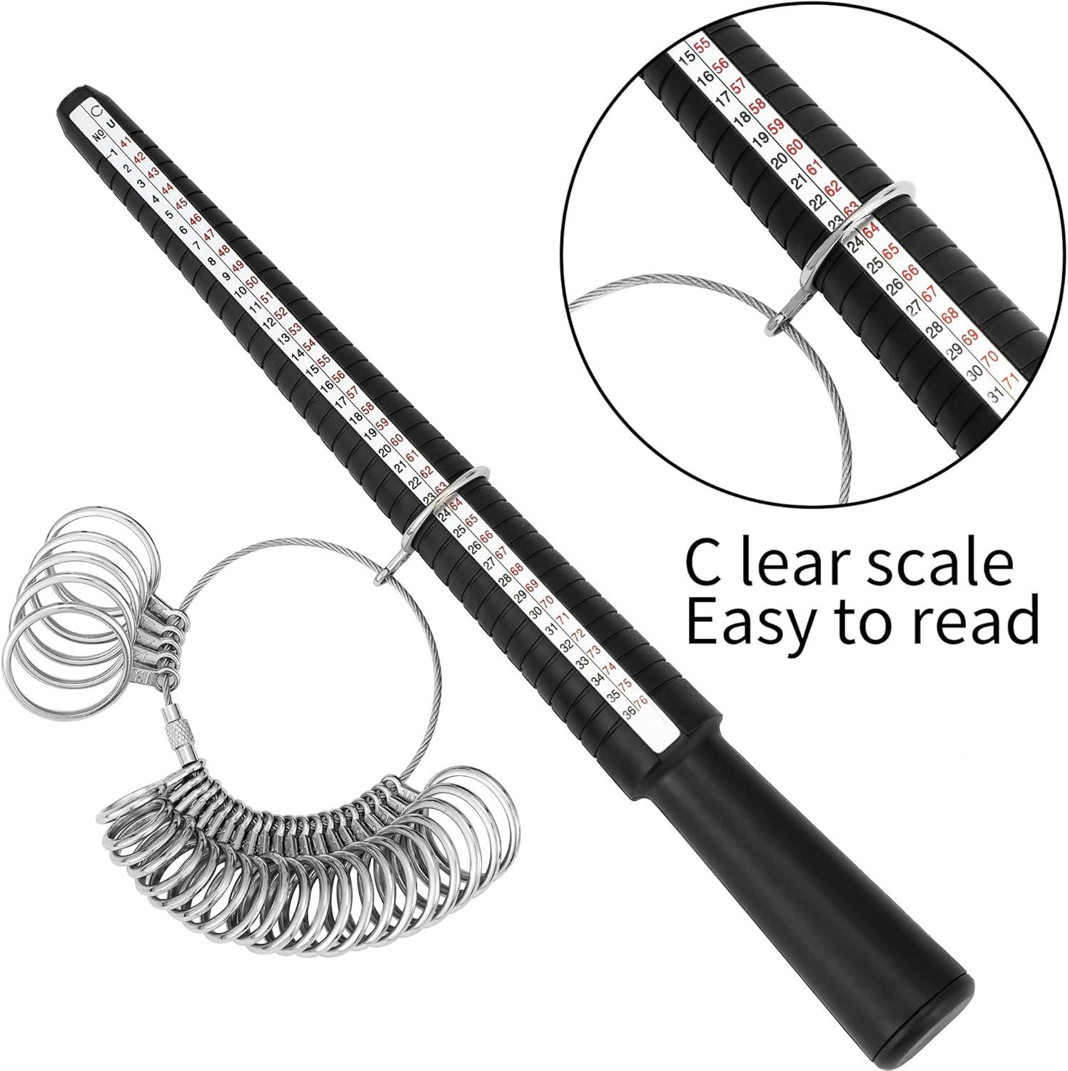 US Ring Sizer Tool Kit - Complete Finger Measuring Set with US Ring Gauges, Mandrel & Measuring Tapes