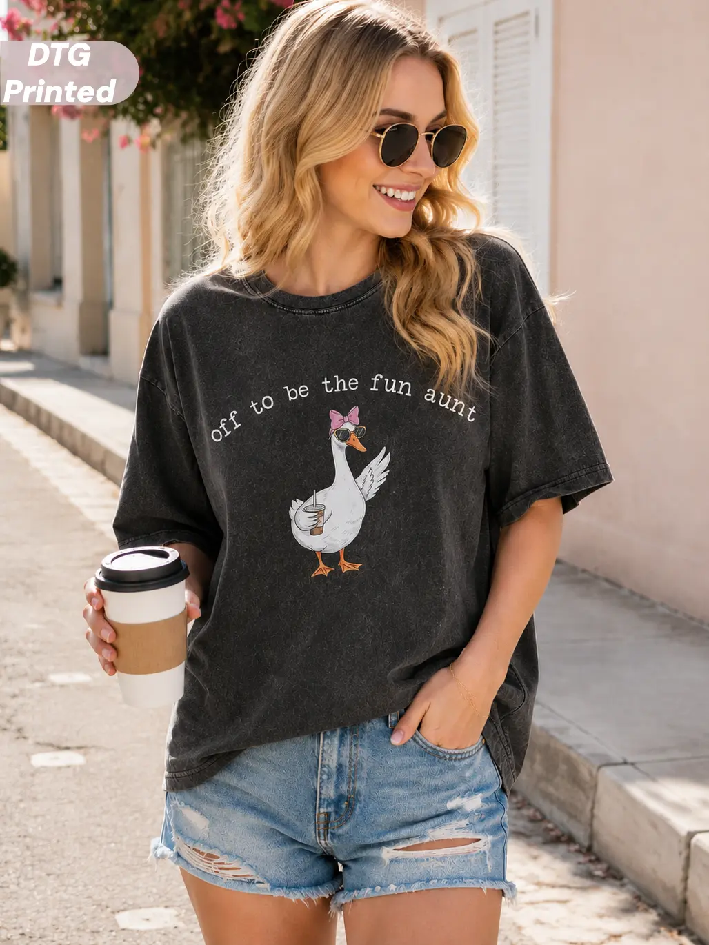MuseBeau 100% Cotton DTG Printed Funny Aunt Goose T-shirt Gift for Aunt,Pregnancy Announcement for Sister, Short-Sleeve Womenswear Menswear Top,Vintage Washed Graphic T-Shirt,Future Aunt Tee,Off To Be Fun Aunt Tee,Summer Outfit,back to school shopping