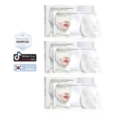 Korean Brand VEIRFOO White Tomato Hydrating and Radiant Bouncy Essence Mask -5Sheets/Box *3 Boxes, For Instant brightening Yellow Tone Correction Mild and Non-irritating
