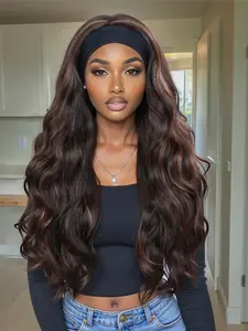 Chic 26" Long Body Wave Synthetic Headband Wig for Women, & Highlights, Glueless Half Wig, Heat Resistant, Perfect for Everyday & Party Wear