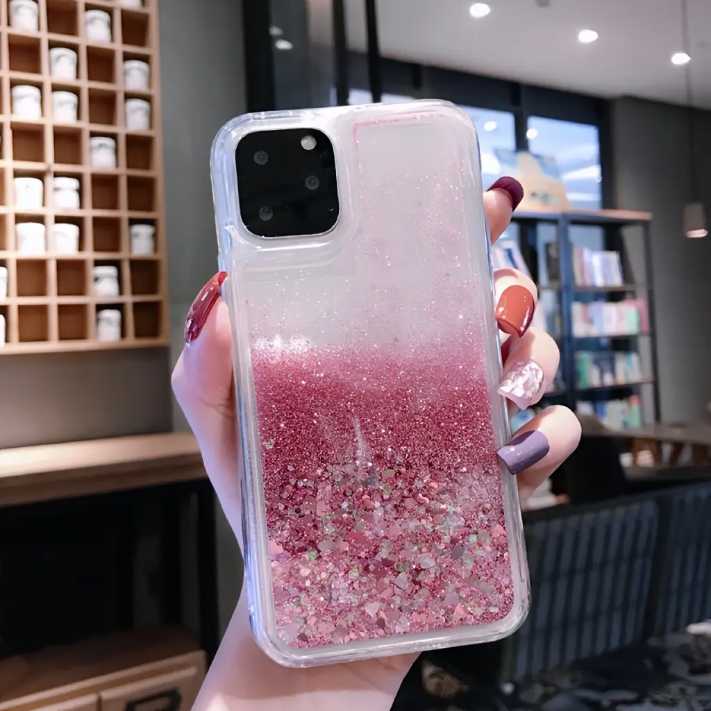 Mobile Phone Case for iPhone - Bling Heart, Glitter Liquid Sand, Polycarbonate Mobile Phone Accessory